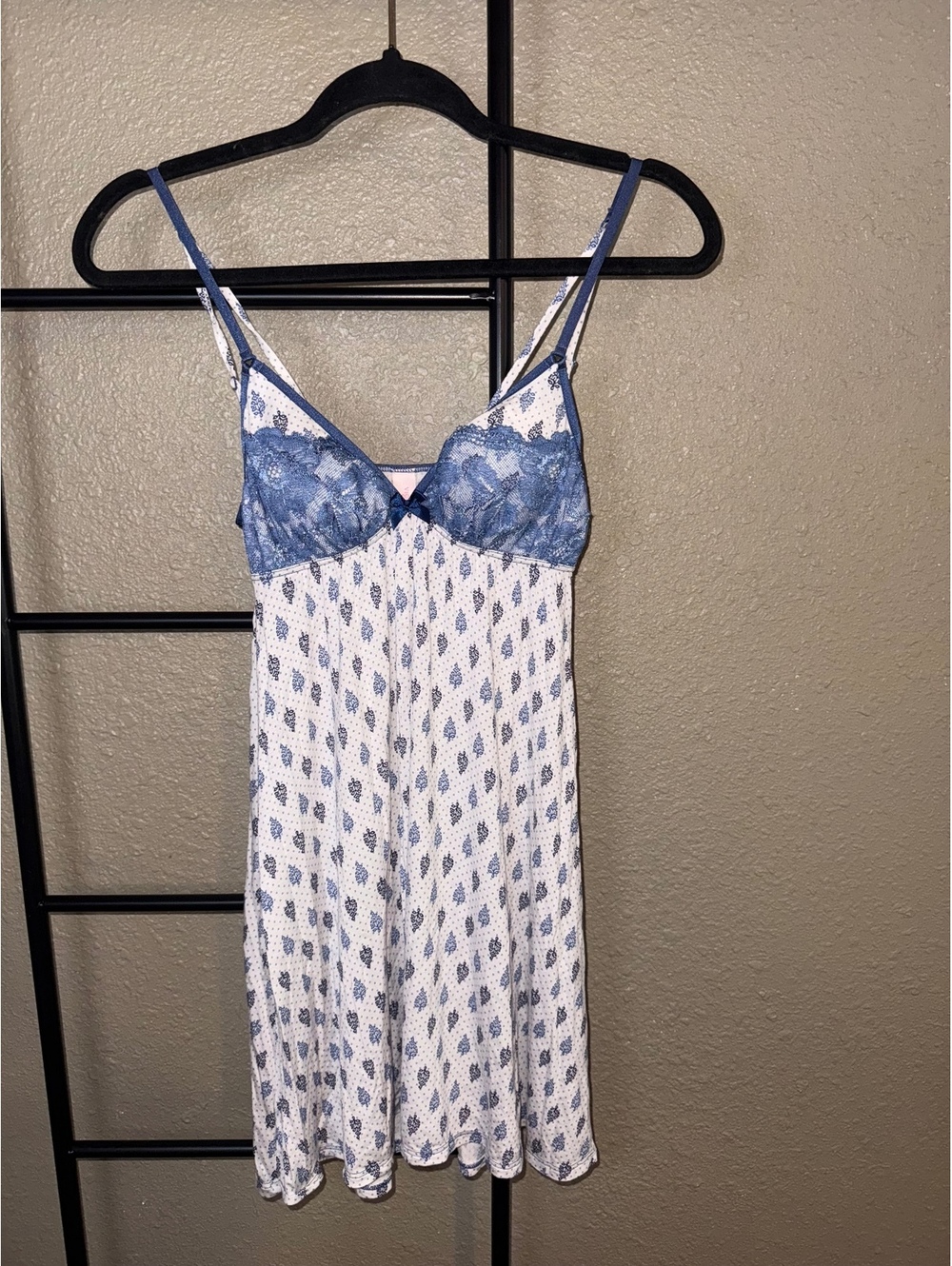 Victoria's Secret XS Blue and White Lace Nightgown Slip Dress